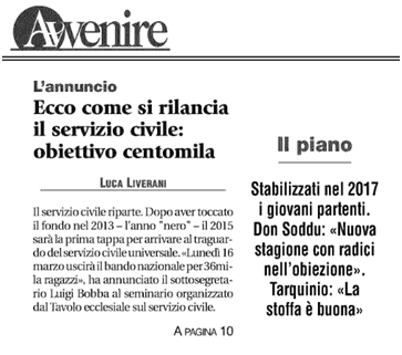 Servizio civile, parte il bando L'AVVENIRE