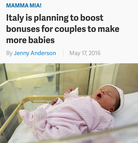 Italy is planning to boost bonuses for couples to make more babies QUARTZ