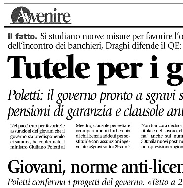 Poletti: sgravi sulle assunzioni dei giovani, «fino a 300mila posti» AVVENIRE