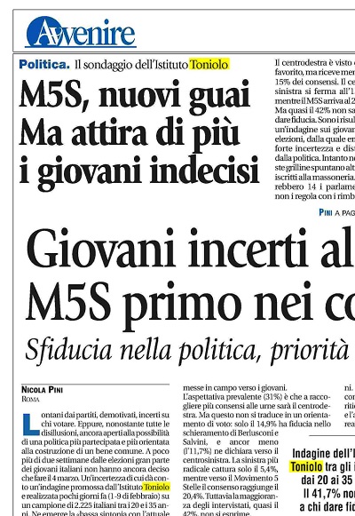 Giovani incerti al voto, MS5 primo nei consensi AVVENIRE