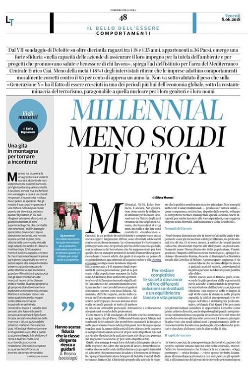 Millennial, meno soldi e più etica CORRIERE DELLA SERA