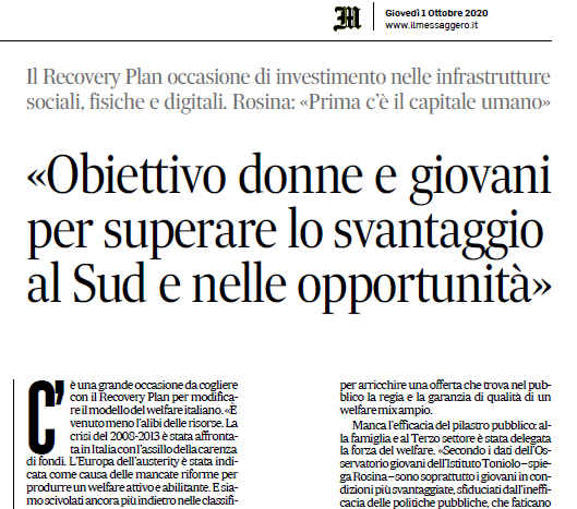 Welfare, il professor Rosina: «Obiettivo donne e giovani per superare lo svantaggio al Sud e nelle opportunità» IL MESSAGGERO