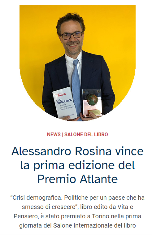 Alessandro Rosina vince la prima edizione del Premio Atlante SECONDO TEMPO