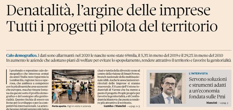 Denatalità, l’argine delle imprese. Tutti i progetti pilota del territorio SOLE 24 ORE (inserto Lombardia) - 14 Ottobre 2022