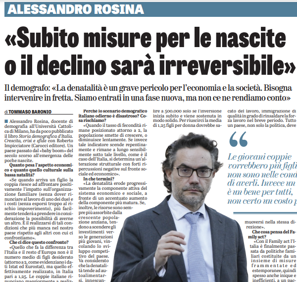 “Subito misure sulle nascite o il declino sarà irreversibile” LA VERITA' - 2 Gennaio 2023