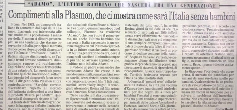 Complimenti alla Plasmon, che ci mostra come sarà l’Italia senza bambini IL FOGLIO - 21 Febbraio 2023