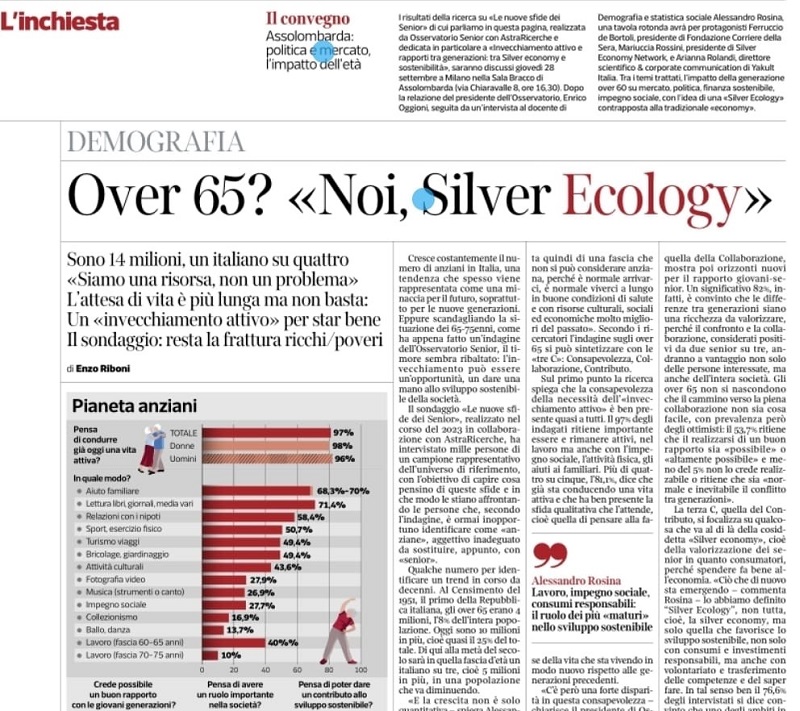 Over 65? “Noi Silver Ecology” CORRIERE DELLA SERA - 26 Settembre 2023