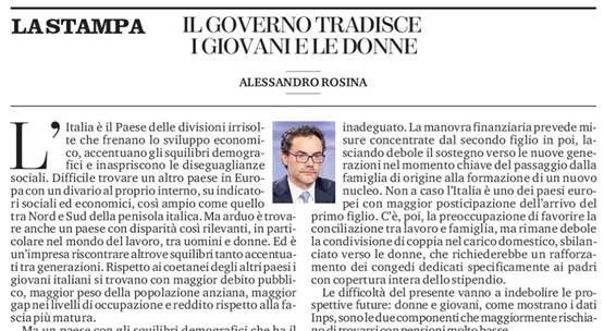 Il Governo tradisce i giovani e le donne LA STAMPA - 17 Ottobre 2023