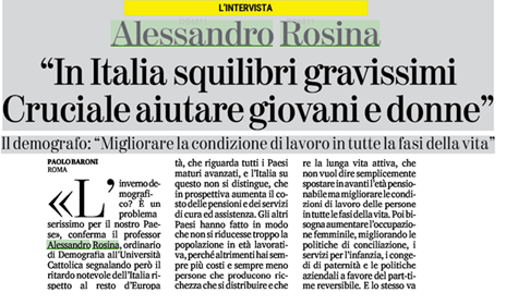 In Italia squilibri gravissimi. Cruciale aiutare giovani e donne LA STAMPA - 12 Febbraio 2025