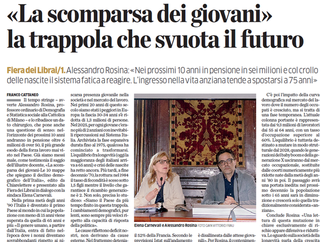 La scomparsa dei giovani: la trappola che svuota il futuro ECO DI BERGAMO - 26/04/2026